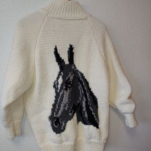 Vintage 1970s Cowichan Style Horse Head Sweater knit